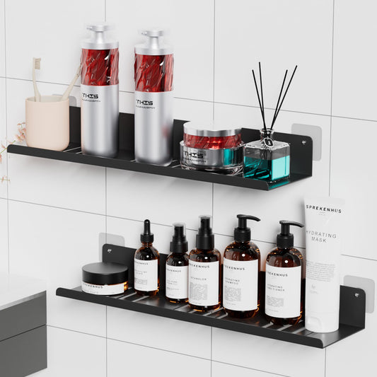 Wisfame Black Shower Caddy No Drilling, Stainless Steel Bathroom Shelves Wall Mounted Adhesive Shelf for Shower Storage Shower Rack, 40CM