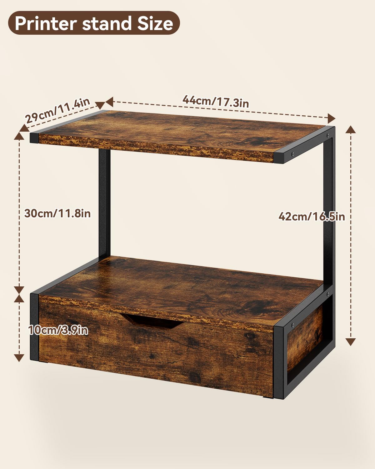 IBUYKE 2 Tier Desktop Printer Stand,Printer Table with Storage Shelf,Multi-Purpose Desk Organizer for Folders,Books,for Fax Machine
