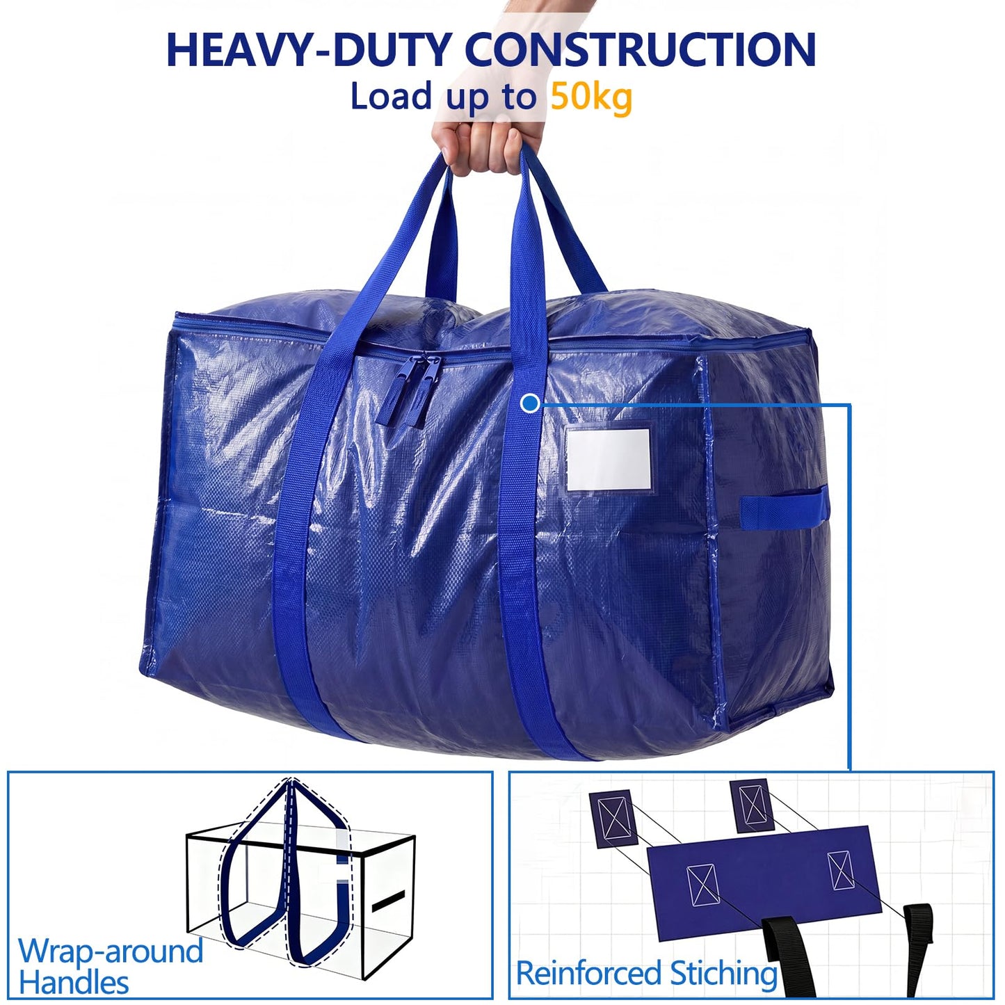 YINKIGI 4 Pcs Extra Large Strong Moving Bags, 94L Storage Bags with Zips