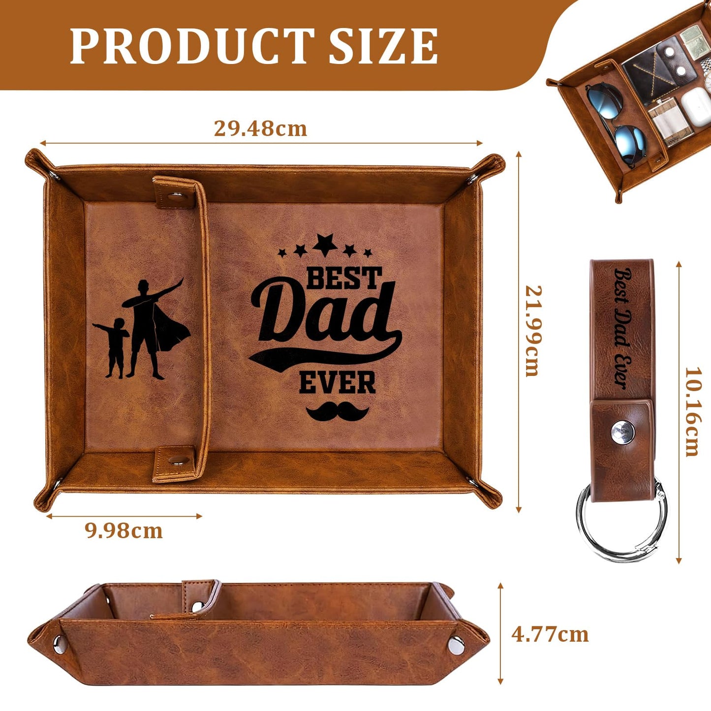 QXRXN Dad Fathers Day Birthday PU-Leather Valet Tray, Bedside Organiser Daddy Birthday Gifts from Son Daughter