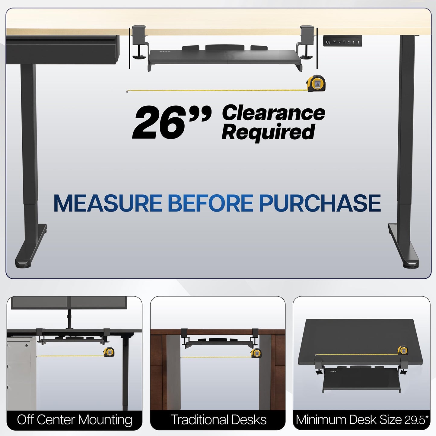 VIVO Small Keyboard Tray, Under Desk Pull Out with Extra Sturdy C Clamp Mount System, 20 (26 with Clamps) x 11 inch Slide-Out Platform Drawer, Rustic