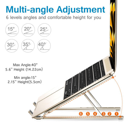 ivoler Laptop Stand, Laptop Holder Riser Computer Tablet Stand, 6 Angles Adjustable Aluminum Ergonomic Foldable Portable Desktop Holder Compatible