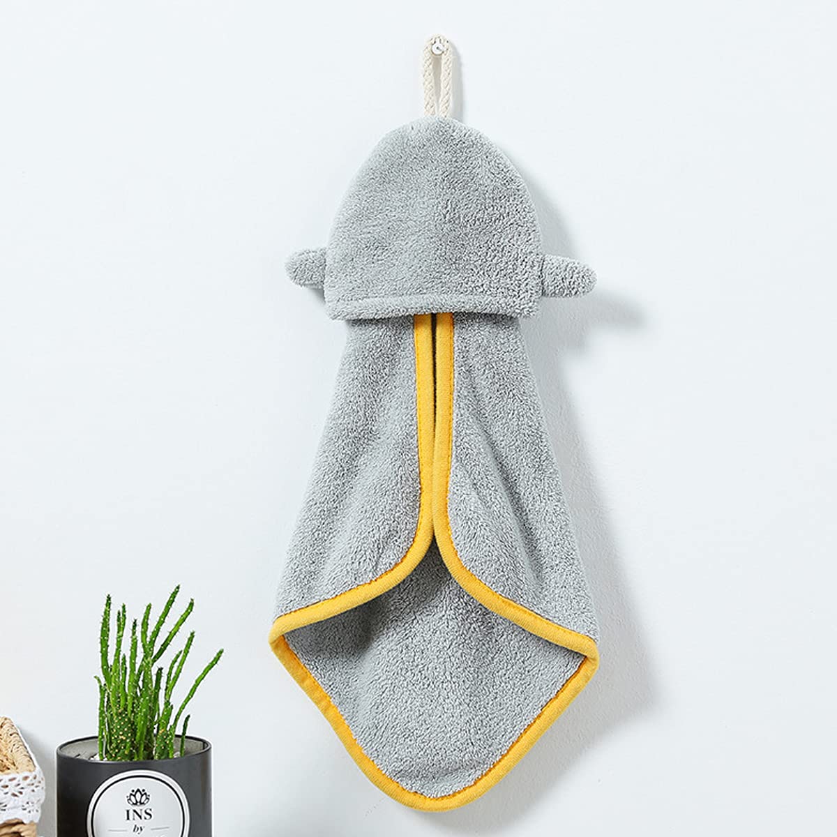 FOMAISELF 3Pcs Cartoon Shark Hand Towels with Hanging Loop, Soft Absorbent Kids Adults Towel, Cute Bathroom Kitchen Hand Towel Yellow Blue Grey