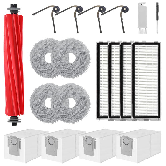 VIEWALL Accessories for Roborock QV 35S/QV 35A/QR 598/QR 798 Vacuum Cleaner,1 Main Brush,4 HEPA Filters,4 Dust Bags,4 Wipes,4 Side Brushes,1 Brush,1