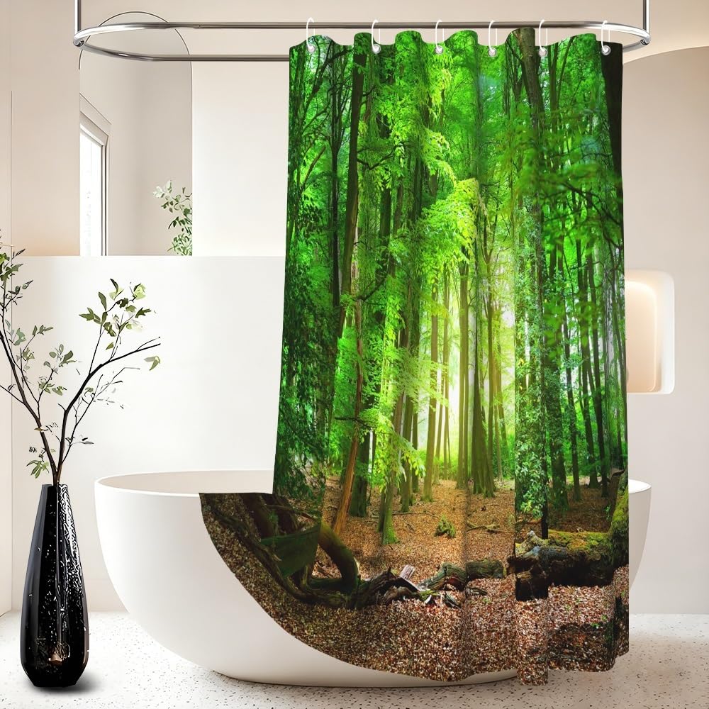 Xiaoterna Spring Shower Curtain Nature Landscape 3D Scenery Bathroom Curtain Deciduous Forest Bathroom Curtain Tropical Rainforest Shower Curtain