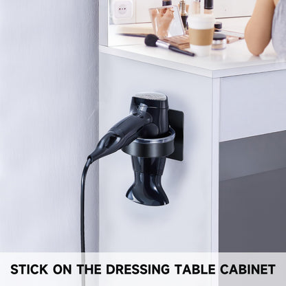 YYBO Hair Dryer Holder Wall Mount, Hairdryer Holder Station for Hair Dryer Storage, Adhesive Hairdryer Stand Rack for Dressing Table Bathroom Black