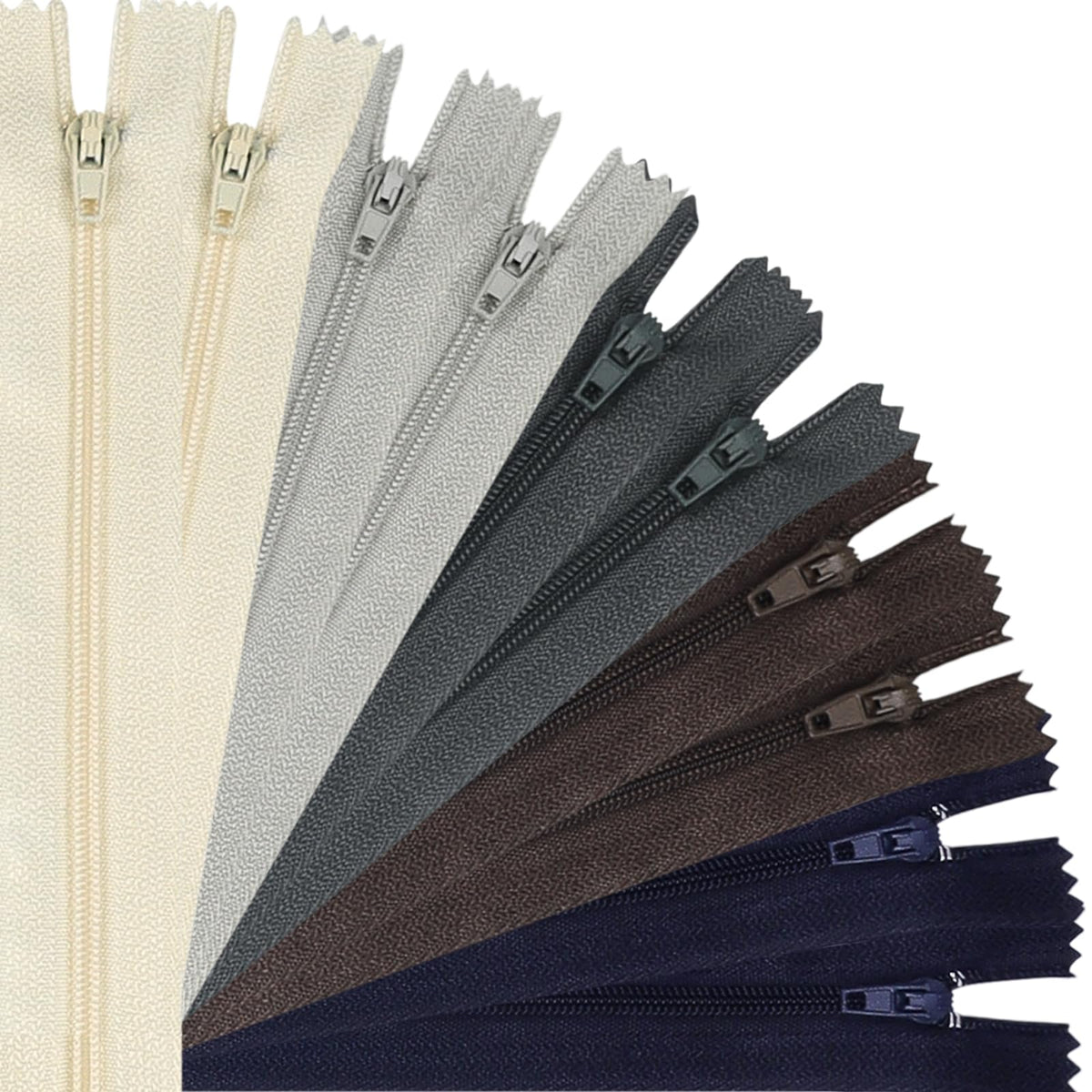 DOITEM Zip Nylon Zips, 25 cm Long, 2.5 cm Wide for Clothing, Bag, Pencil Case, Cushion Cover, Pack of 10, 5 Colours 5 Colors, 20cm