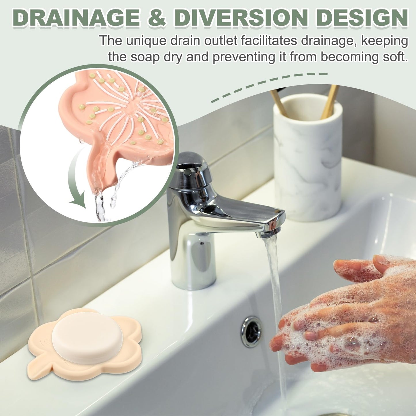 sourcing map Silicone Soap Dish with Drain Spout, Portable Self Draining Flower Shape Soap Saver Holder for Bathroom Kitchen Sink, Gray