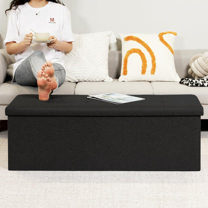 Bonlife 110cm Extra Large Ottoman Storage Box with Lid,Black Folding Toy Chest Boxes Bedroom End of Bed Storage Bench Footstools for Living Room