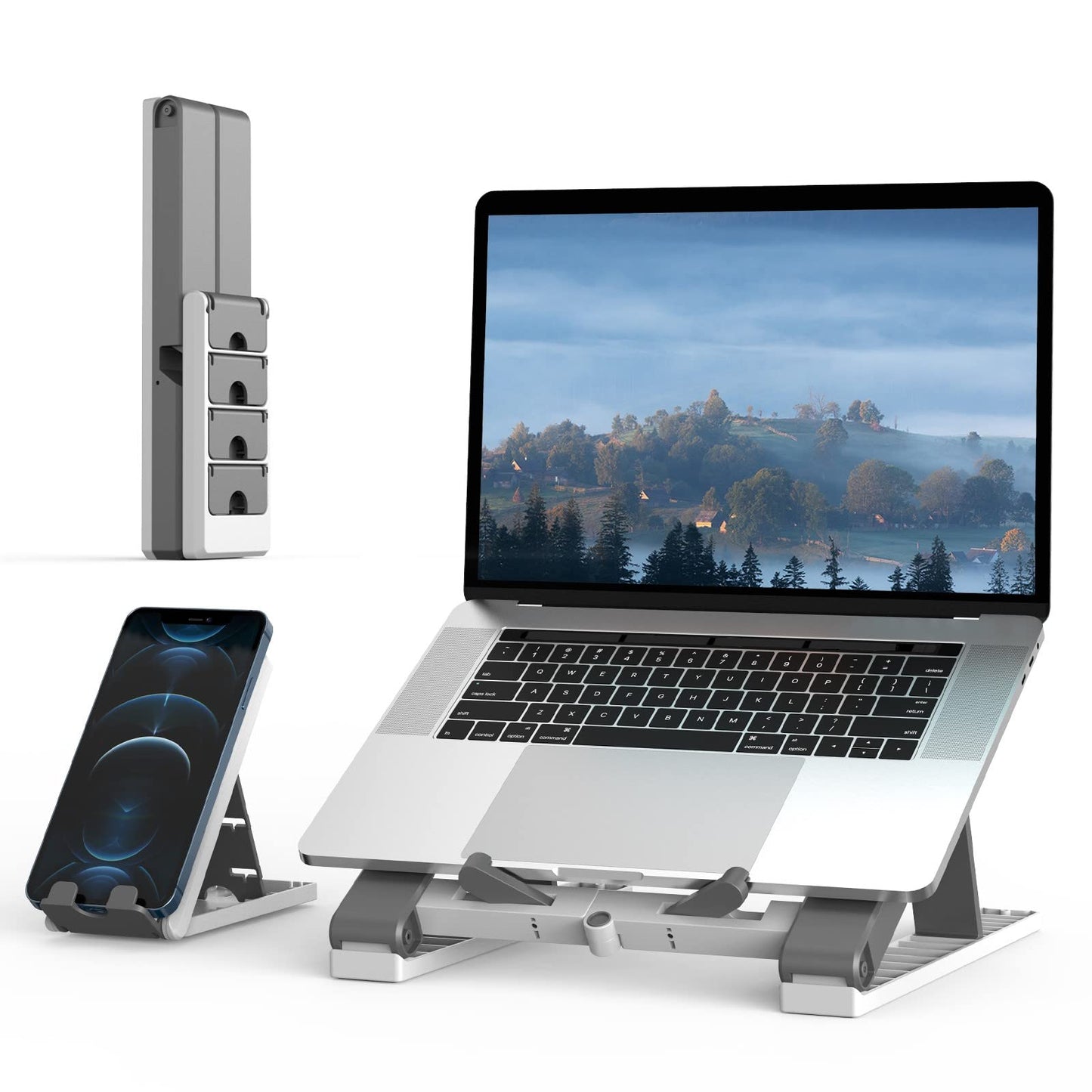 Klearlook Portable 2 in 1 Laptop Stand with Phone Stand - Adjustable Laptop Stand and Phone Stand for Desk,Ventilated Foldable Laptop Holder