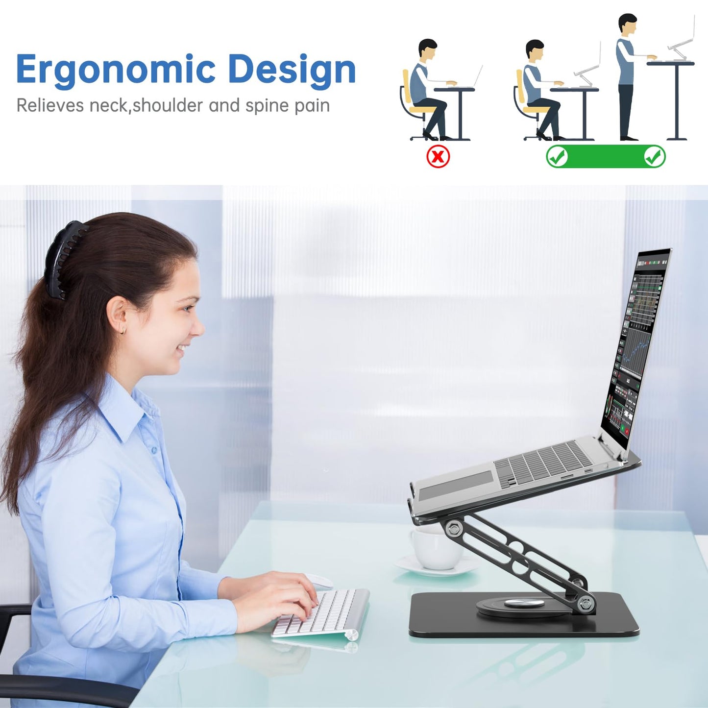 GleYo Laptop Stand for Desk Adjustable Computer Stand with 360 Rotating Base Ergonomic Laptop Riser Mount for Desk Foldable Protable Computer Desk