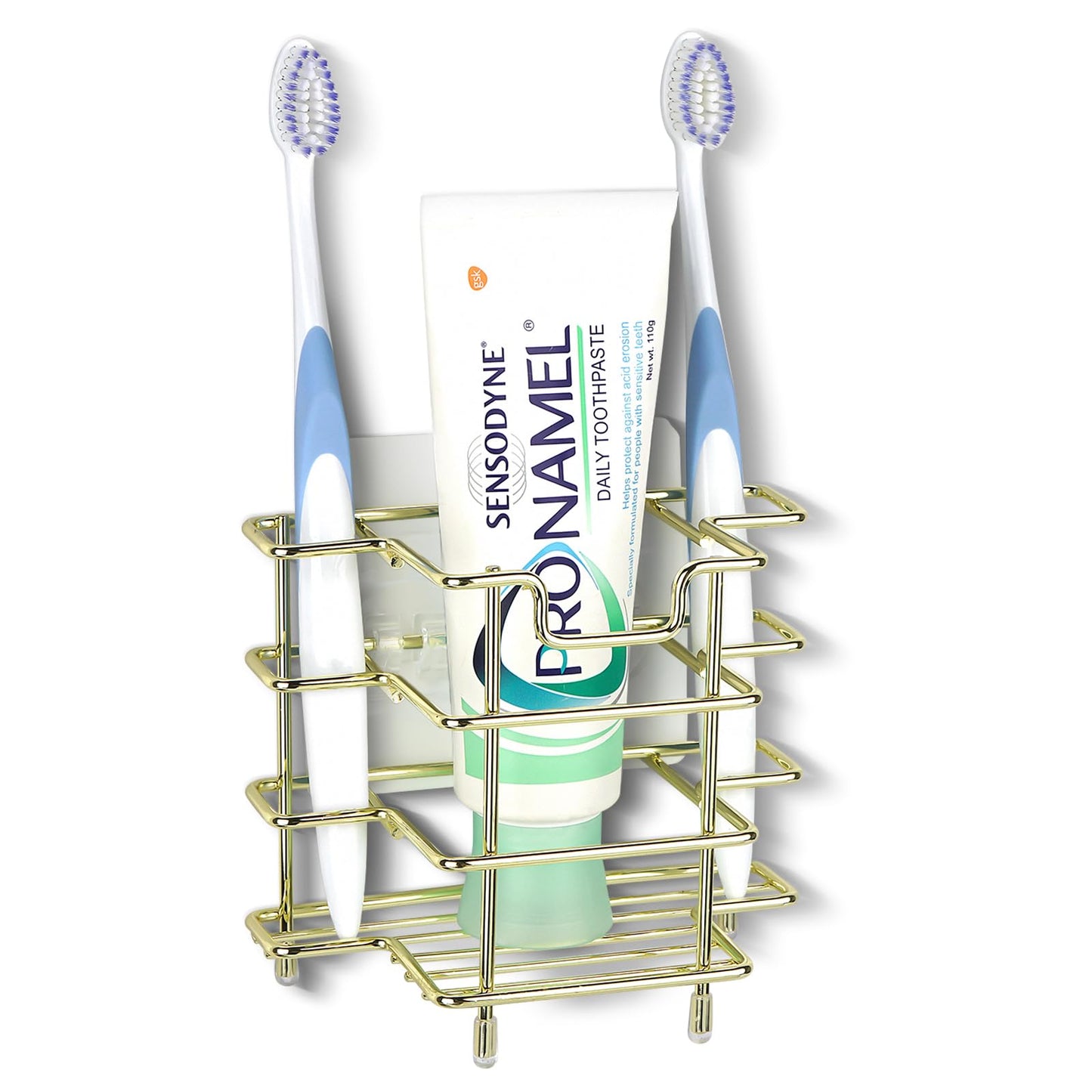 Linkidea Wall Mount/Countertop Toothbrush Holder for Shower, Stainless Steel Toothpaste Stand, 3 Slots Organizer Compatible with Colgate Extra Clean