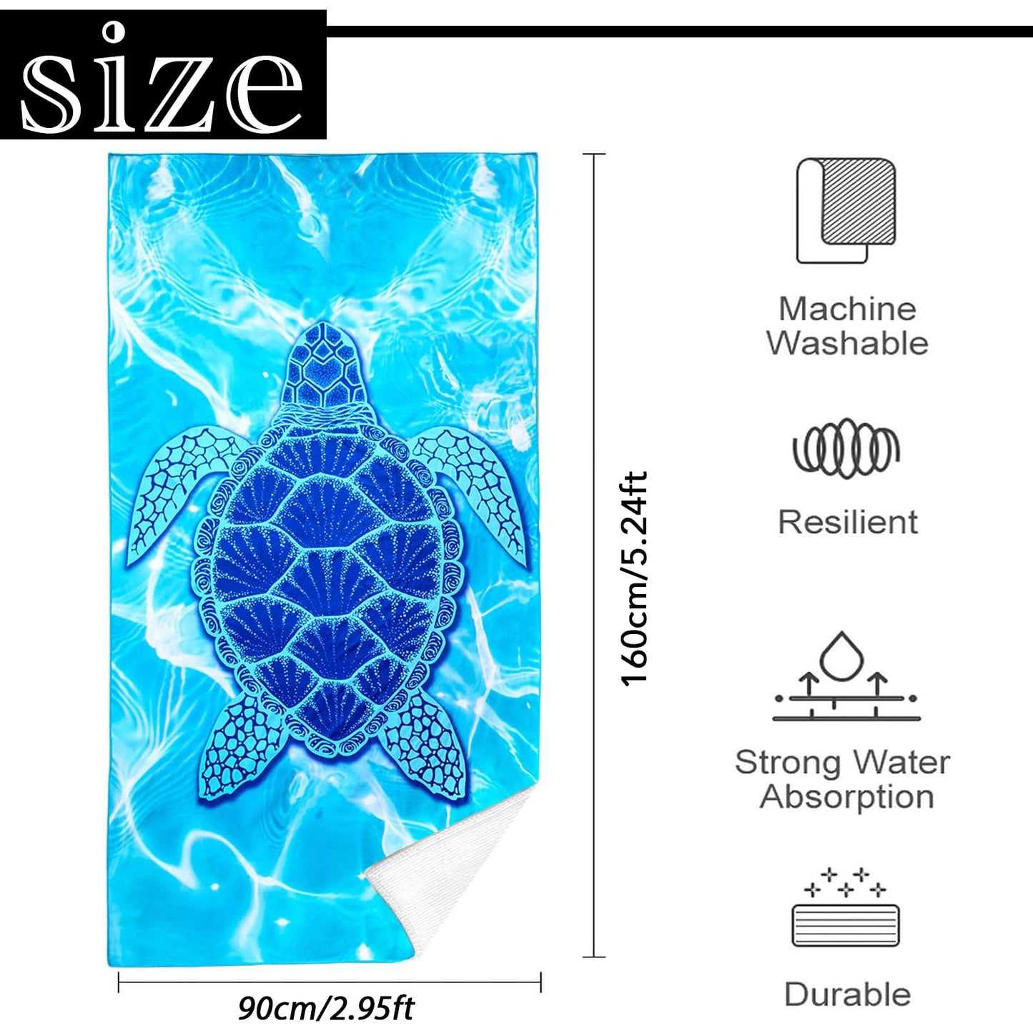 Mienocol Large Quick Dry Microfibre Beach Bath Towel for Adult,Blue Turtle Sand Free Beach Towel with Bag,Lightweight Gym Yoga Sports Towel,Compact
