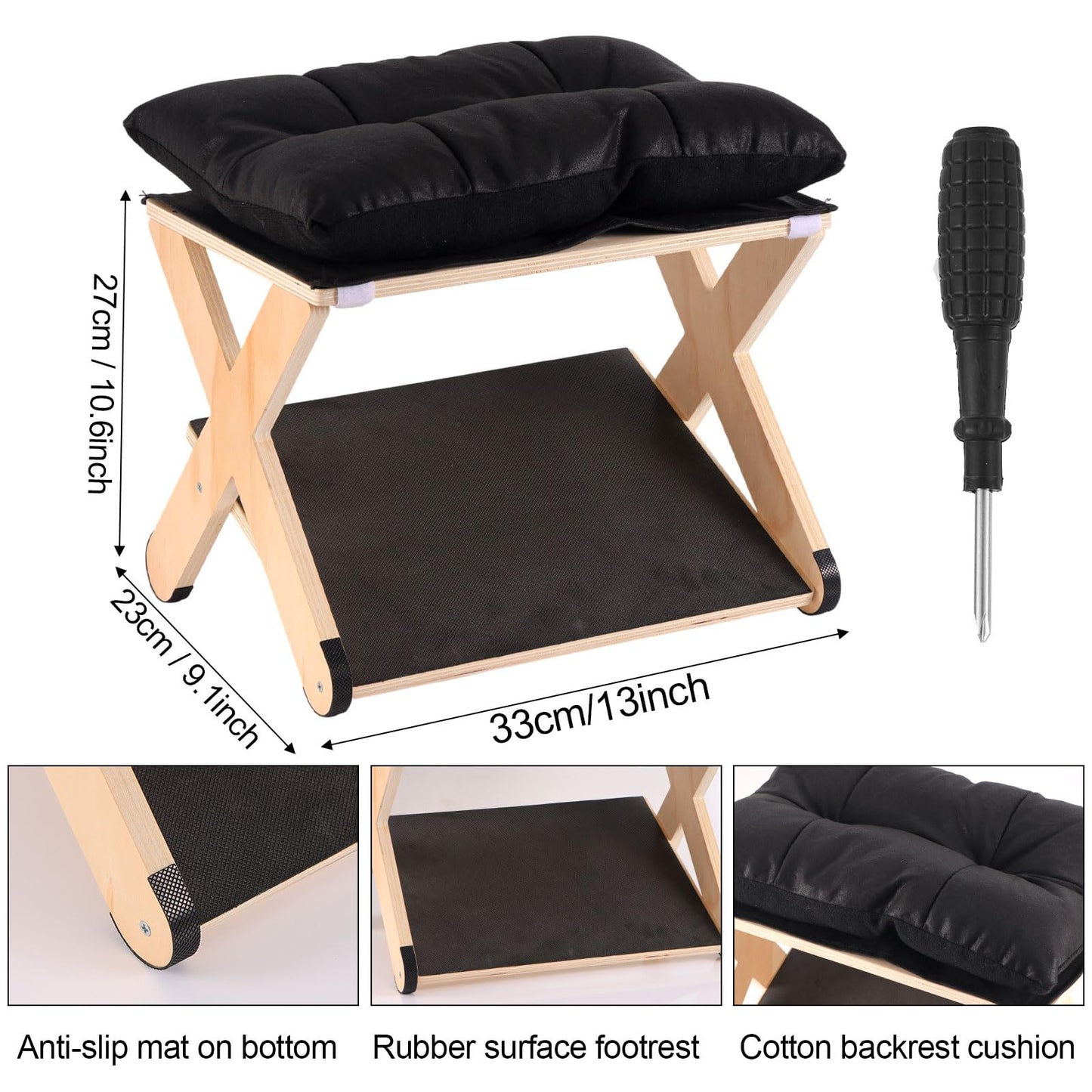 Foot Rest for Under Desk, Ergonomic Foot Stool Non-Slip Wooden Leg Rest Support with Comfortable Cushion for Office Desk at Work Home Use Enhances