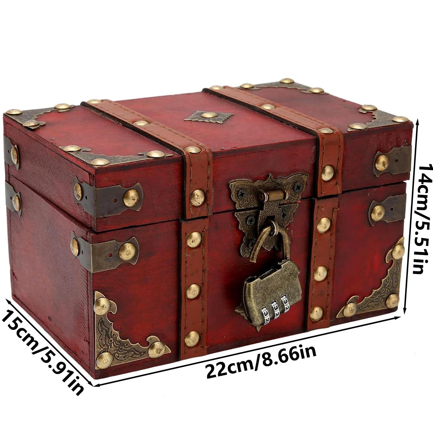 AOTOPYU Treasure Chest Children's Birthday Pirate Chest Gift Box Lockable with Lid and Lock Wooden Chest (M: 22 x 15 x 14 cm)