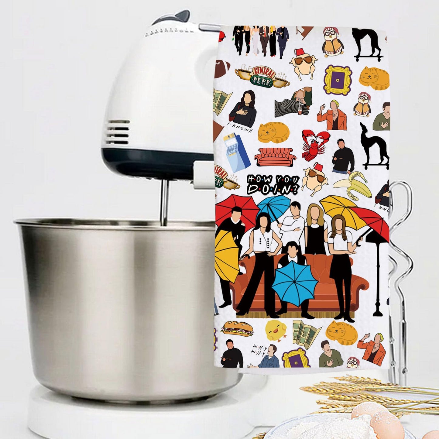 LEVLO Friend TV Show Kitchen Towel Rachel &Ross &Phoebe &Joey &Monica &Chandler Fans Gift Central Park Character Tea Towel Housewarming Present
