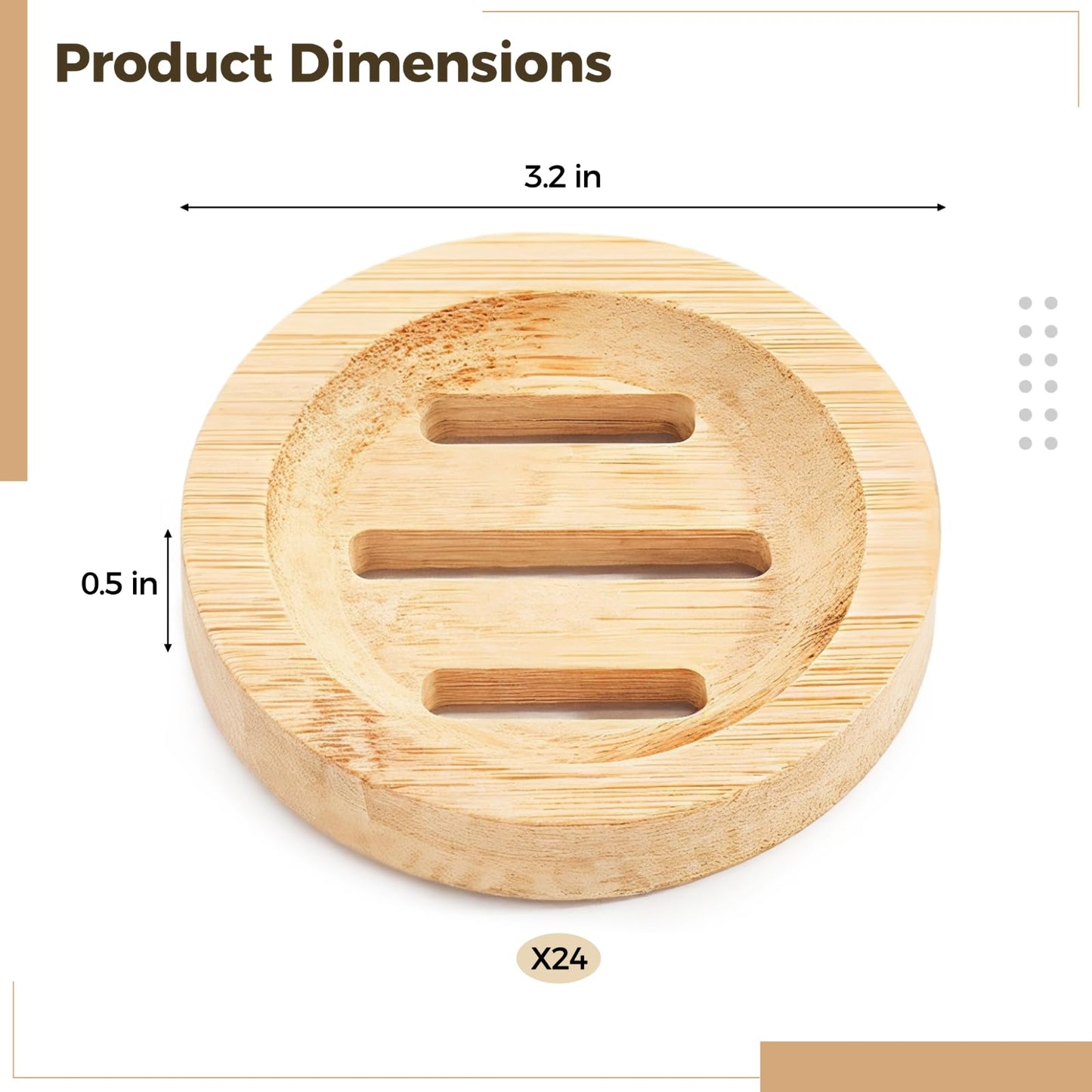 24PCS Bamboo Soap Dishes,3.2 in Round Wooden Soap Holder with Drainage Slots, Waterproof Lacquered Soap Bar Tray for Bathroom Shower