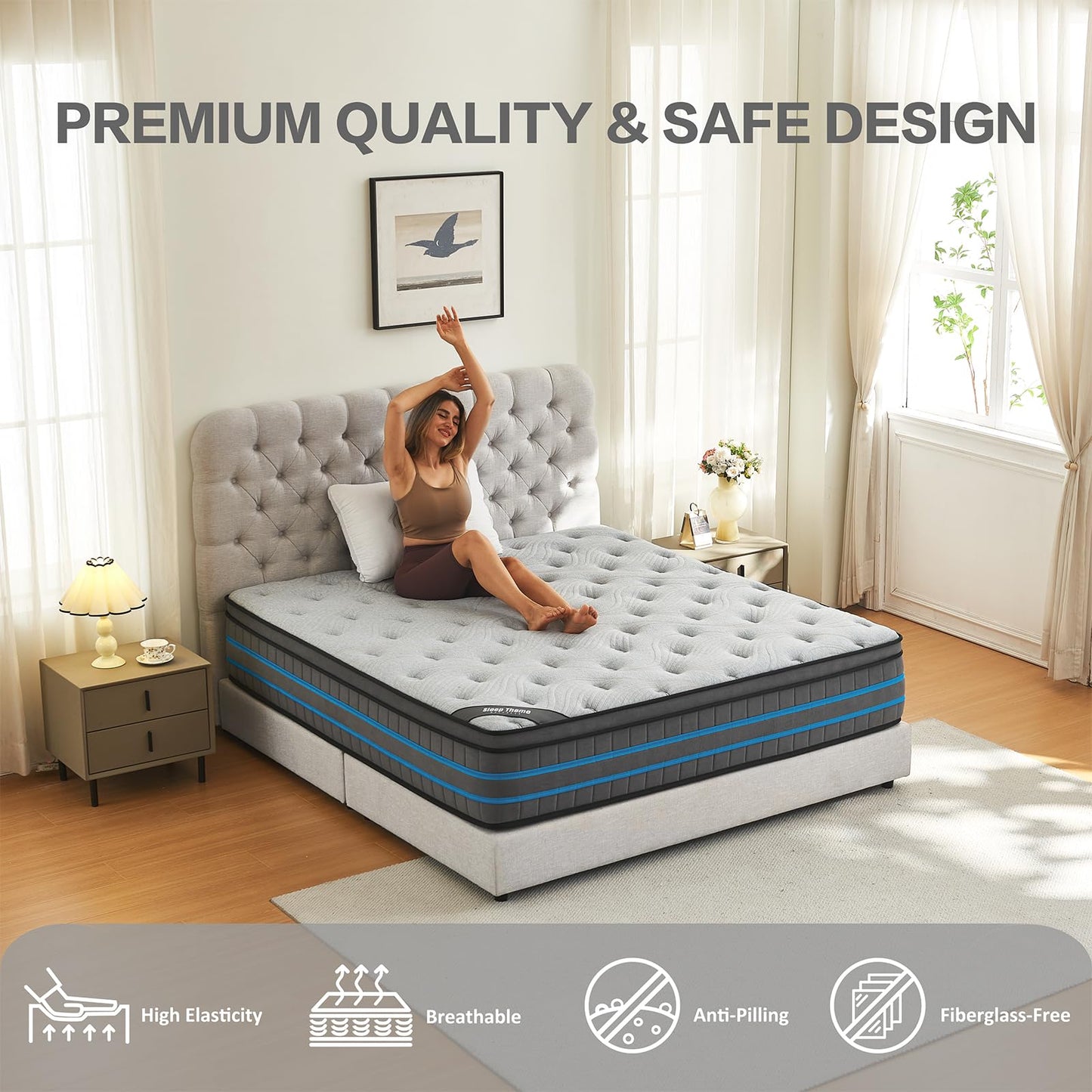 SleepTheme 4FT6 Double Mattress,135x190x28cm Hybrid Pocket Sprung, Med Firm