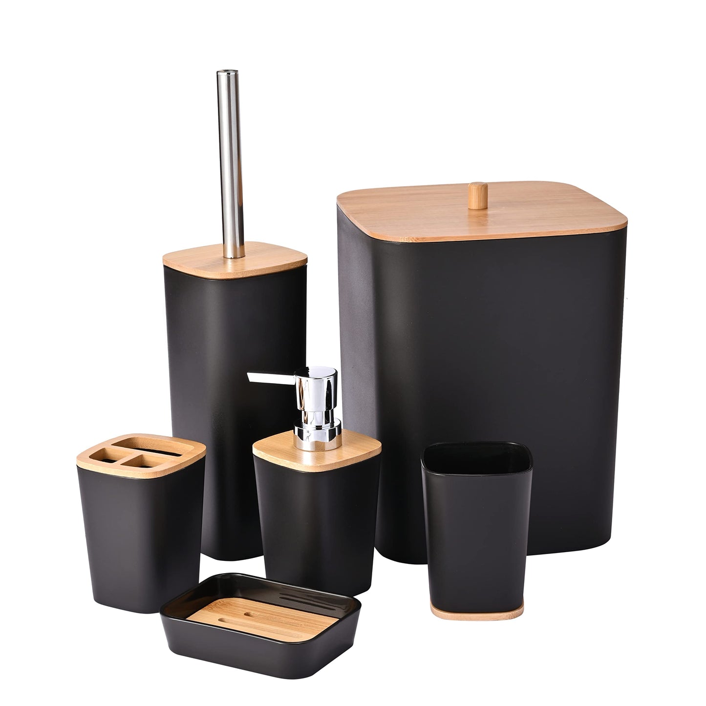 Yorkmills 6 Pieces Bamboo Bathroom Accessories Set(Black)