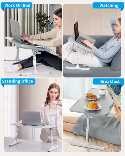 Lap Desk, SAIJI Bed Table, Thick Stable Feet, Height and Angle Adjustable, Enough Mouse Space, up to 17'' Laptop, for Homeoffice, Breakfast, Study