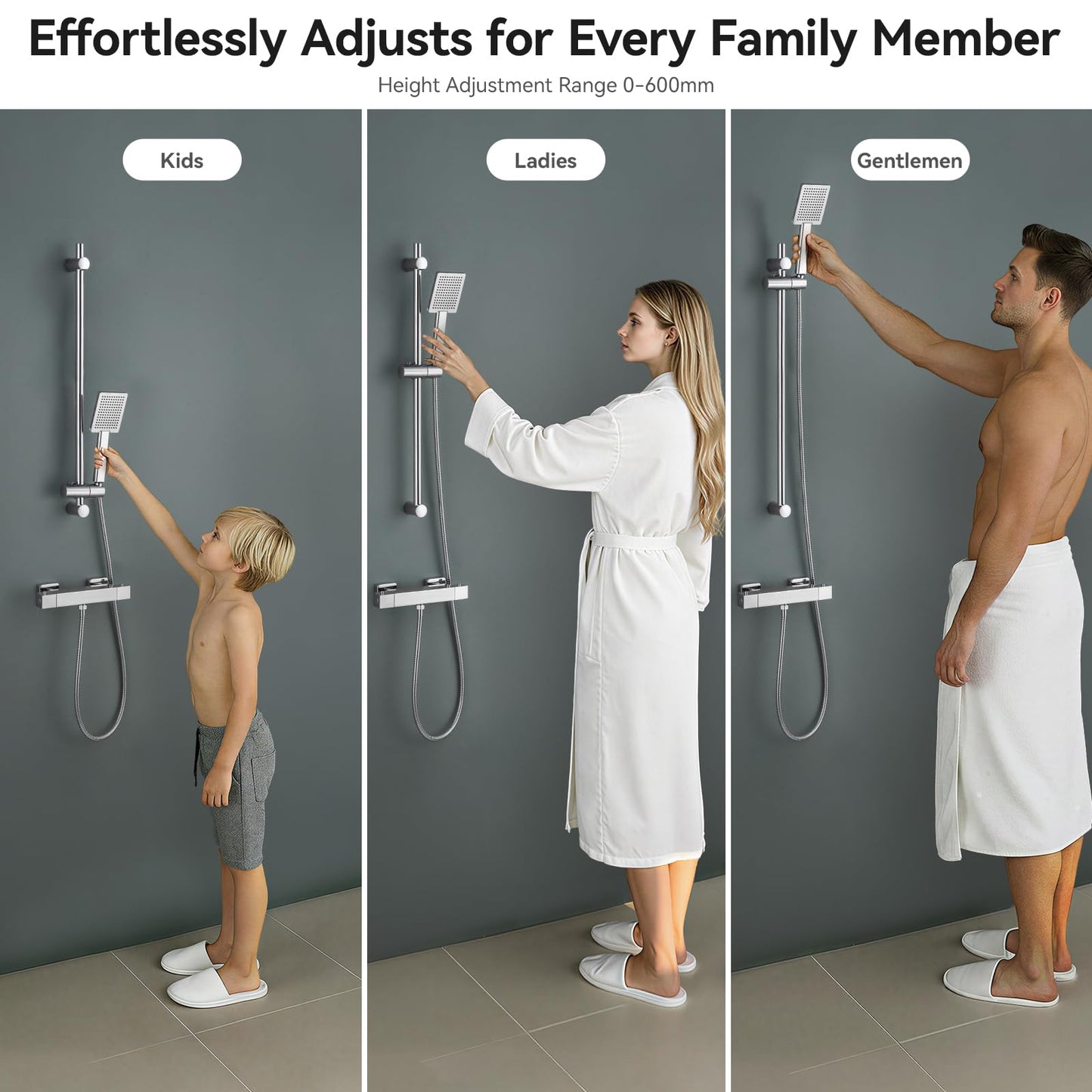 Auralum 70cm Shower Riser Rail - Adjustable 360°Swivel Shower Head Holder - Anti-Corrosion Premium Stainless Steel