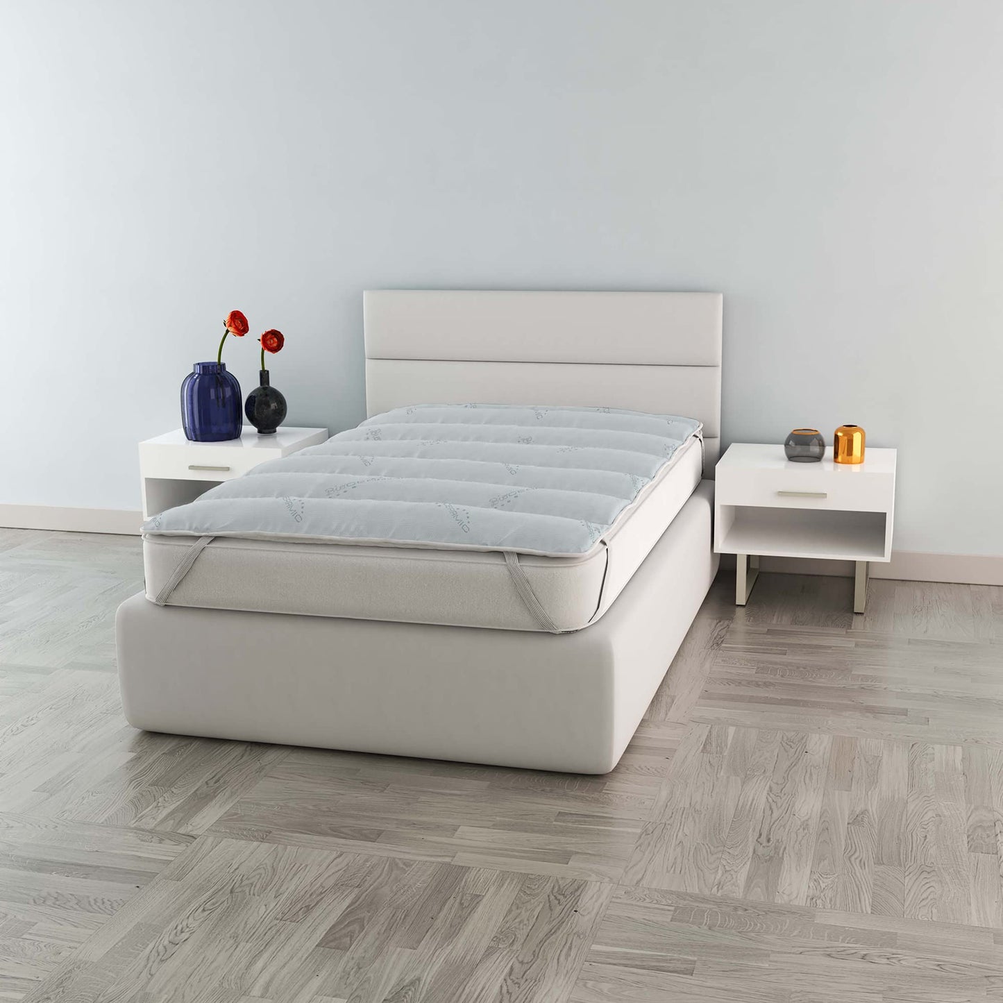 Italian Bed Linen MB HOME ITALY Quilted Topper, Bioceramic, Light Grey, Single 85x195 cm