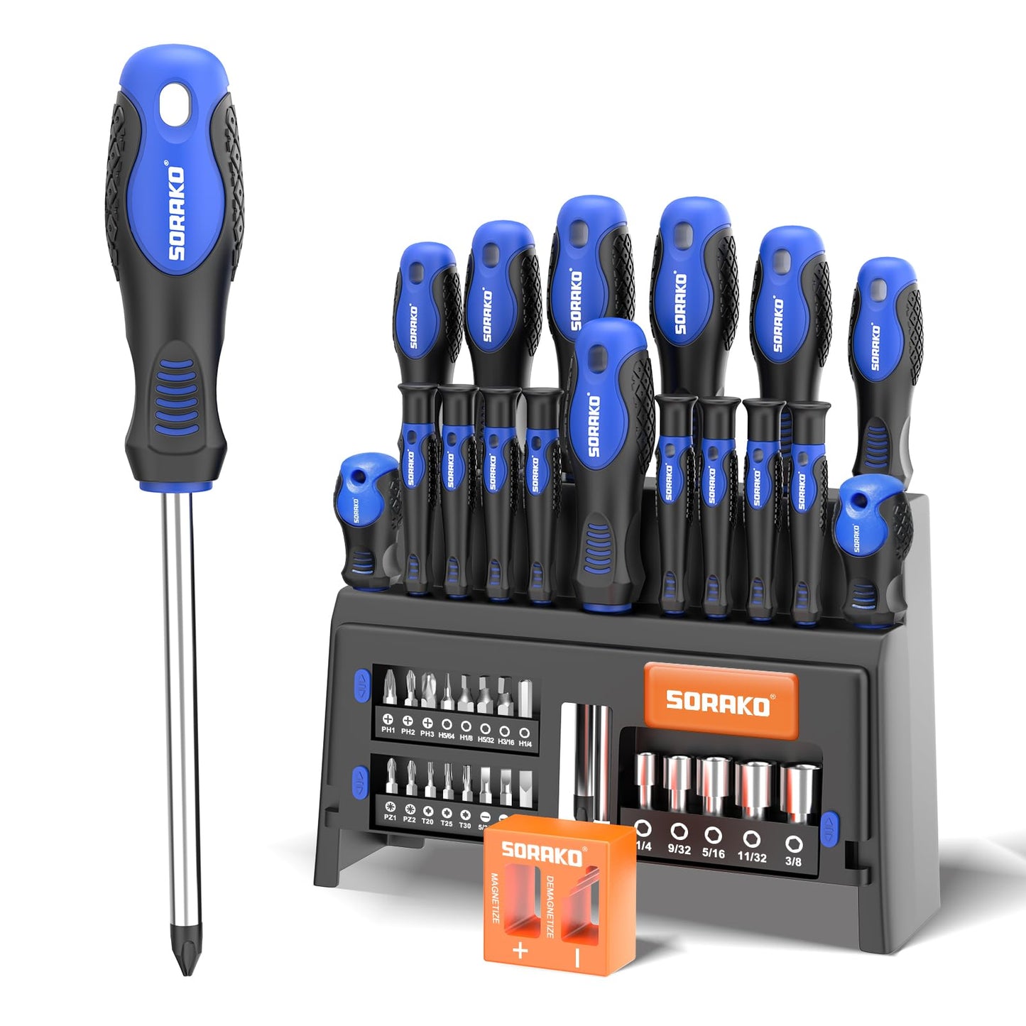 SORAKO 40 Pcs Screwdriver Set,Heavy Duty Chrome Vanadium Steel Made,Magnetic Screwdriver with Flathead and Phillips Heads and Storage Racks for