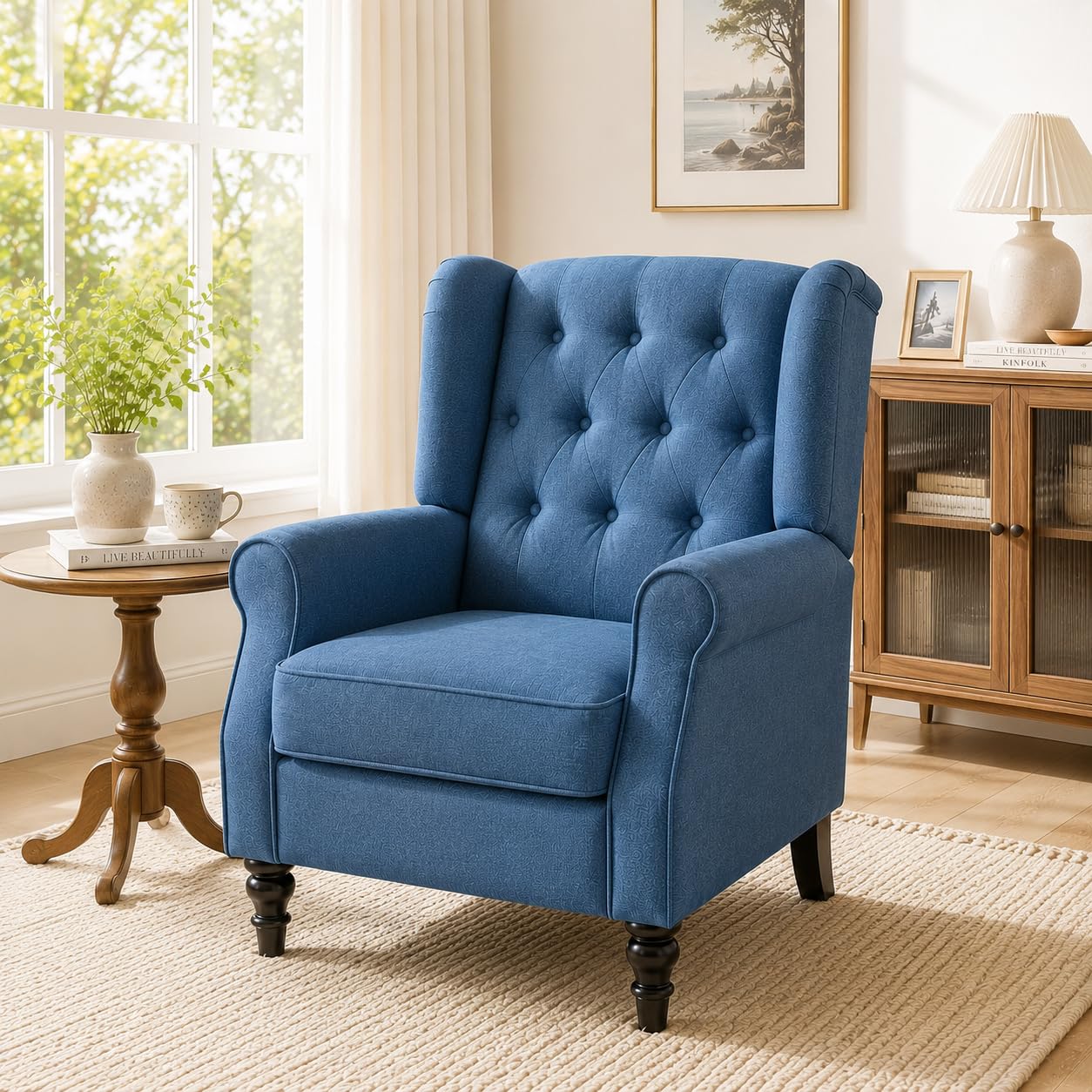 FLEXISPOT Recliner Chair Adjustable Pushback Accent Armchair for Home Relaxation Wing Back Reclining Sofa for Living Room & Bedroom, Blue