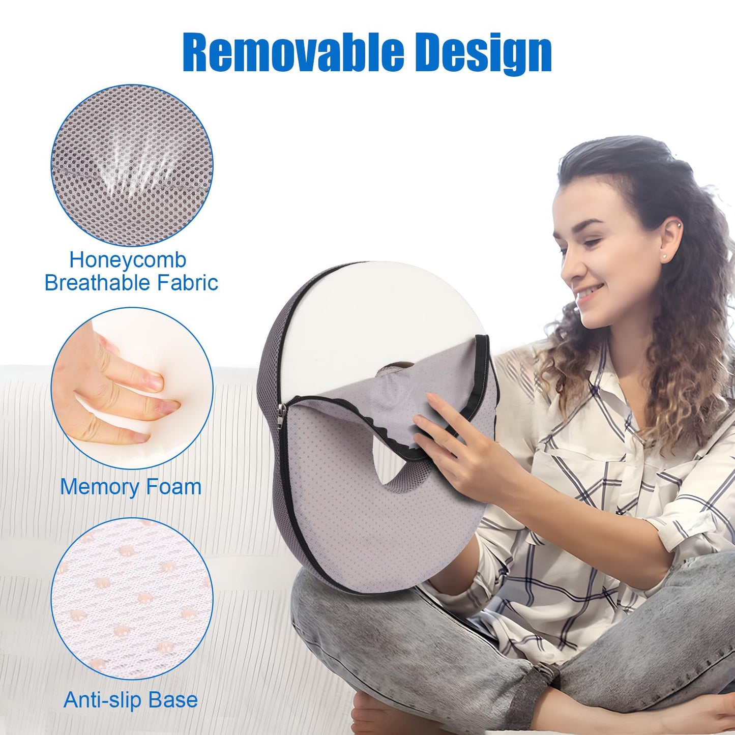 Bomiclss Donut Chair Seat Cushion with Center Hole & U-Shaped Cutout, Memory Foam Office Chair Cushions