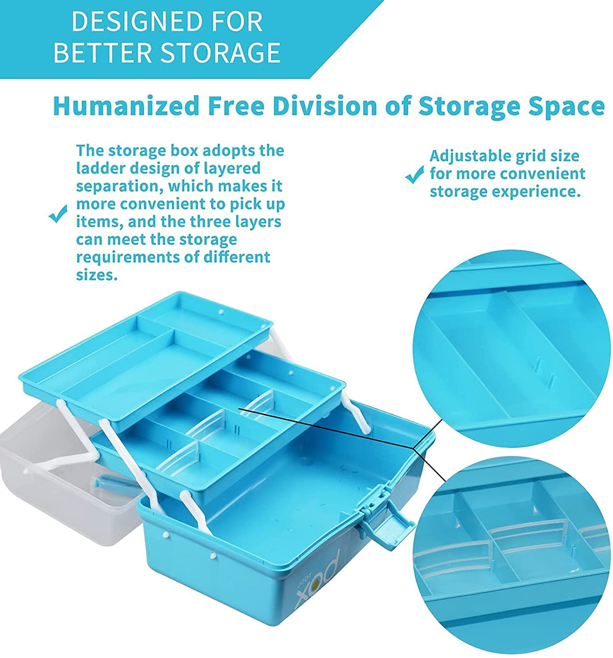 Creahaus 12in 3 Layer Multipurpose Storage Box/Craft Storage Boxes With Compartments/Plastic Tool Box/Medicine Storage Box/Hair Accessories