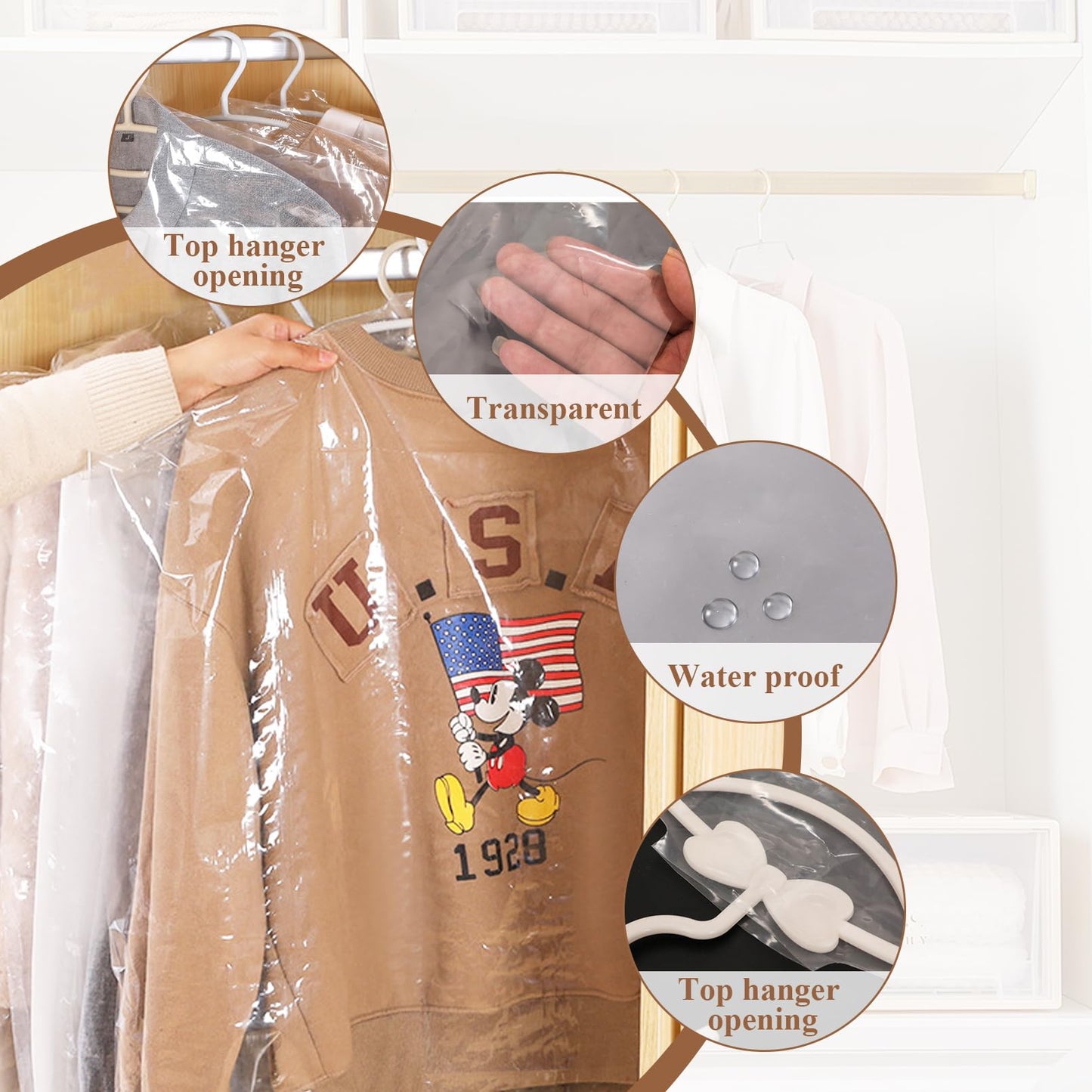 25 Pack Plastic Clothes Covers Protector Bags 59× 23.6 inches Clear Garment Bags Dry Cleaning Bags