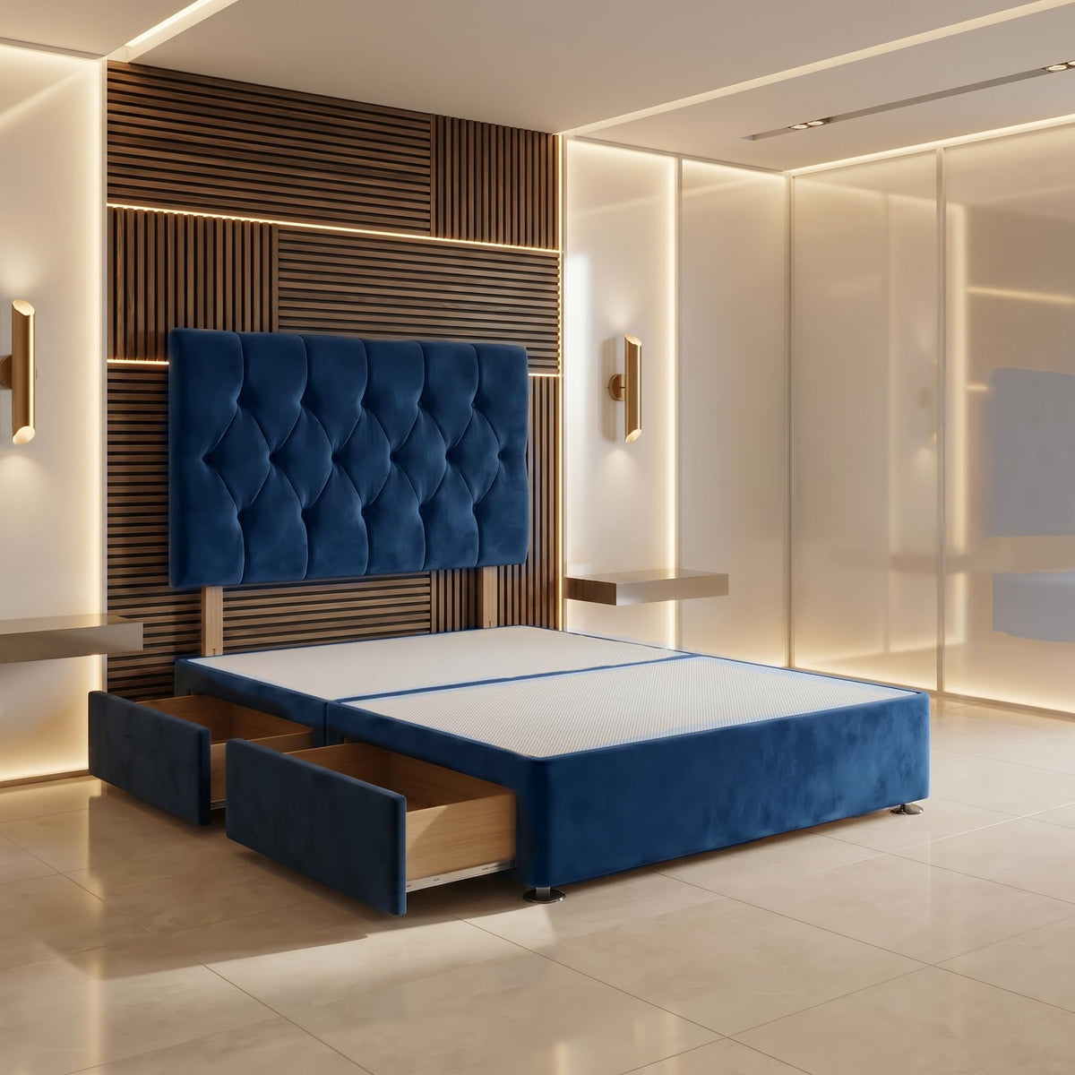Bed Centre Ziggy Plush Small Single Divan Base 30" Headboard, Navy, 0 Draw