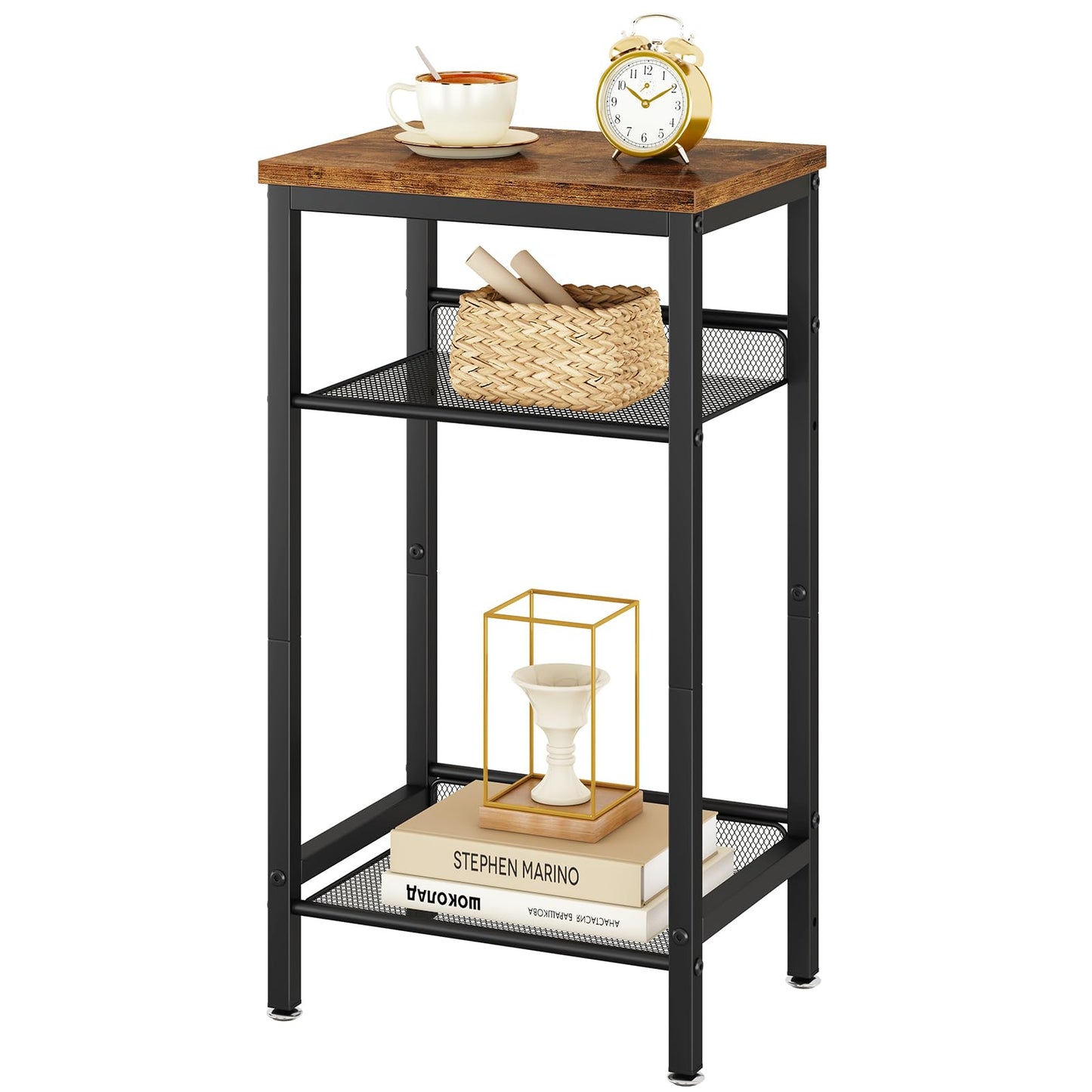 YMYNY Tall Side Table, Nightstand, Small Bedside Table with Shelves, Industrial Style, Adjustable Wire Mesh, for Living Room, Bedroom, Entryway