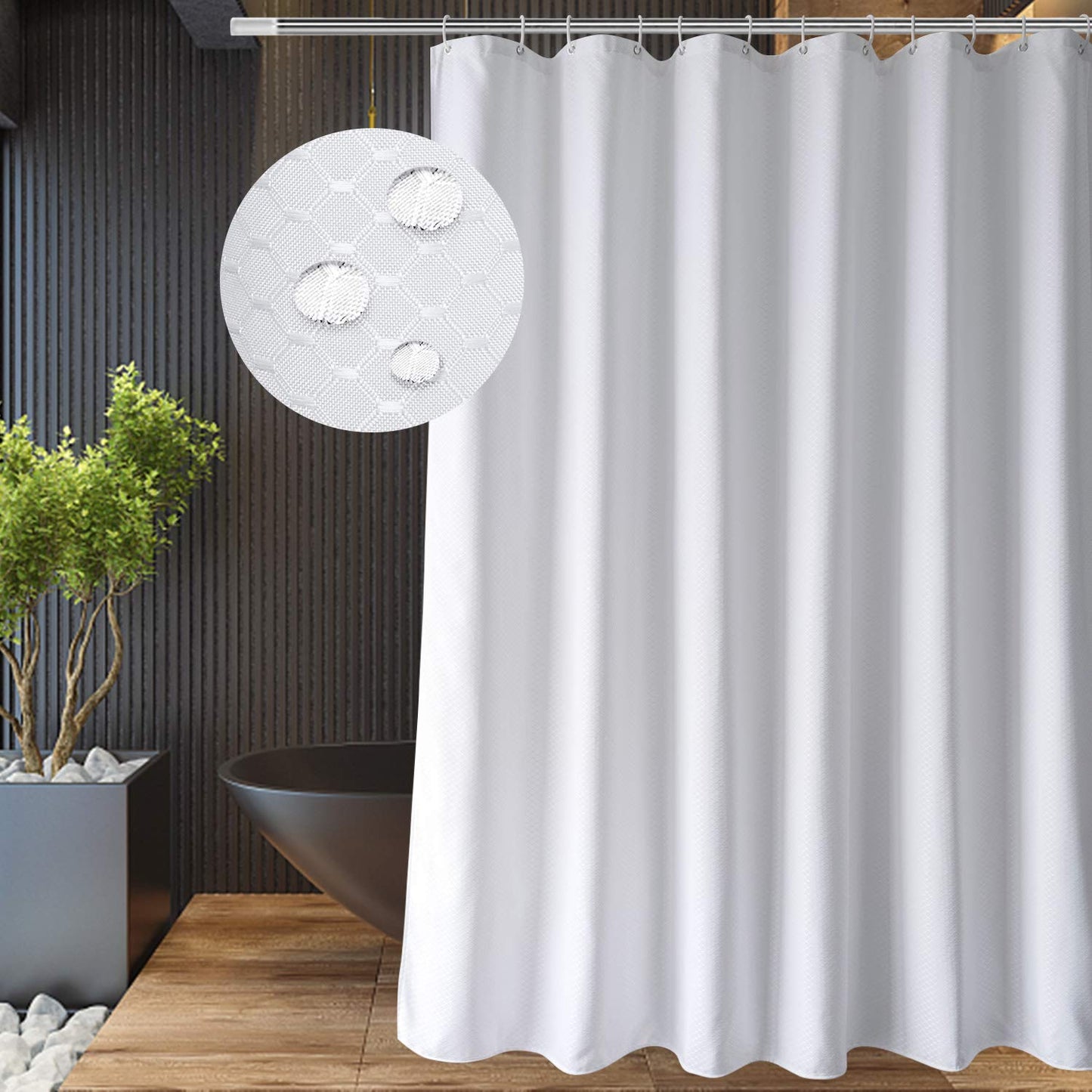Eurcross White Waffle Weave Shower Curtain 180 x 210cm Long, Water Repellent Mold free Heavy Weighted Fabric Bathroom Shower Curtains fit Home Hotel