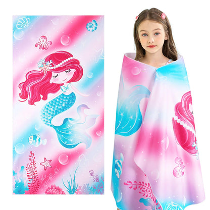 WERNNSAI Mermaid Microfibre Beach Towel for Kids, 76 x 150cm Bath Towel