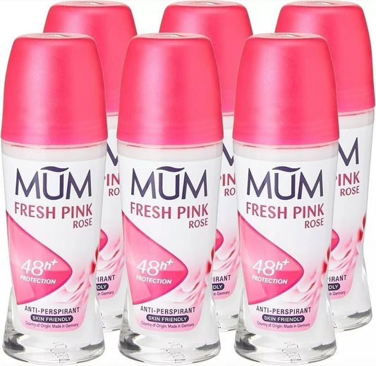 Mum Fresh Pink Rose Perfumed Roll On Deodorant, 48 Hours Plus Protection, Alcohol Free Womens Deodorant, Anti-Perspirant, Vegan, Sustainable Glass
