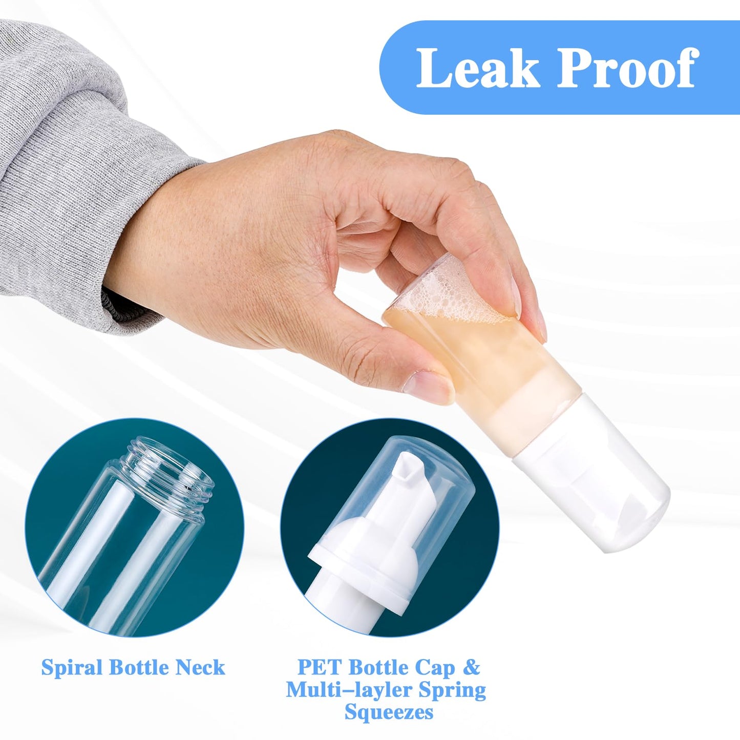 2 Pack Foam Pump Bottle Travel Small Size Mousse Foam Soap Dispenser Mini Empty Clear Plastic Foaming Soap Dispenser Refillable Pump Containers for
