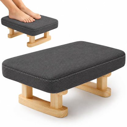 Ottoman Footstool with Wooden Legs , 41x30x18cm Pouffe Footrest with Removable Washable Cover, Solid Wood Legs Anti-Slip