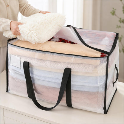 Bolizon 2 Pack 90L Moving Bags, Extra Large Clear Storage Bags with Zips & Handles, Clothes and Bedding Storage Bags for University Moving, Dorm