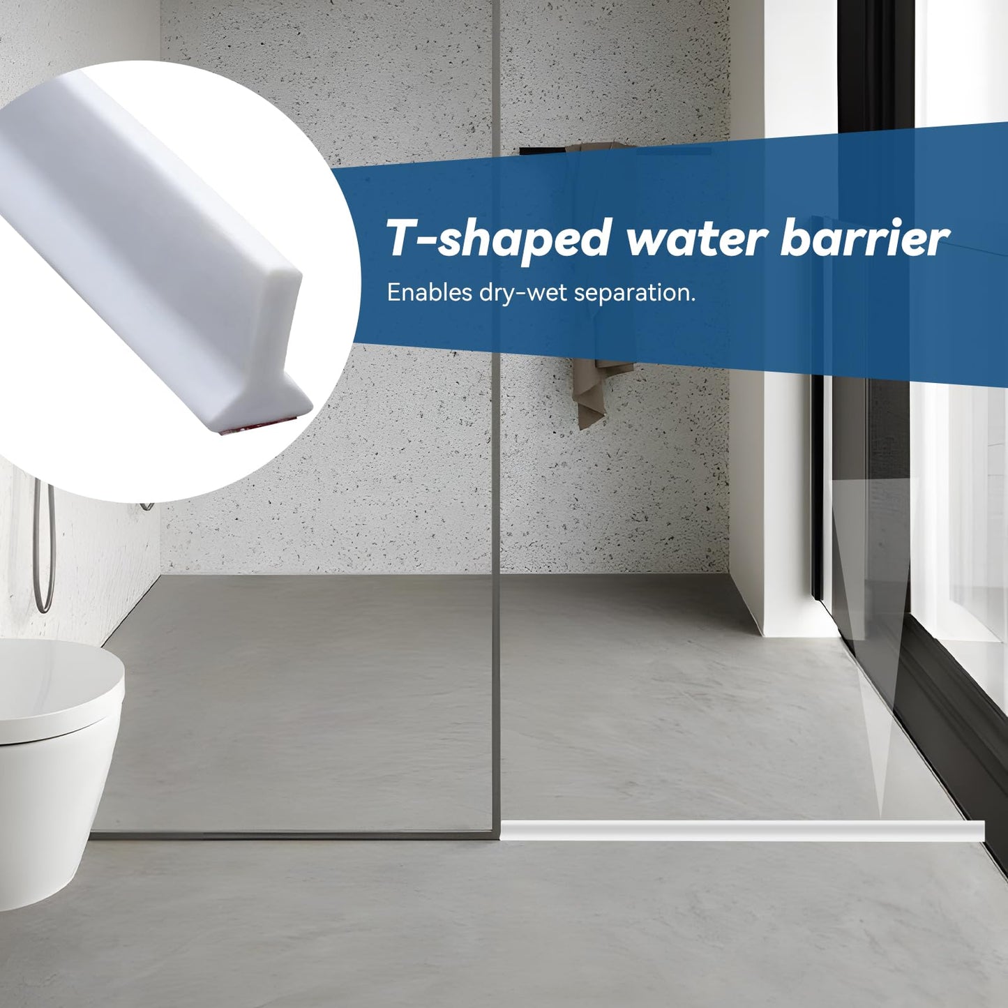 1.2M T Silicone Shower Threshold Water Barrier,Wet Room Bathroom Floor Beading,Shower Tray Sealing Strip,Tile Edge Caulk Trim for Bathroom
