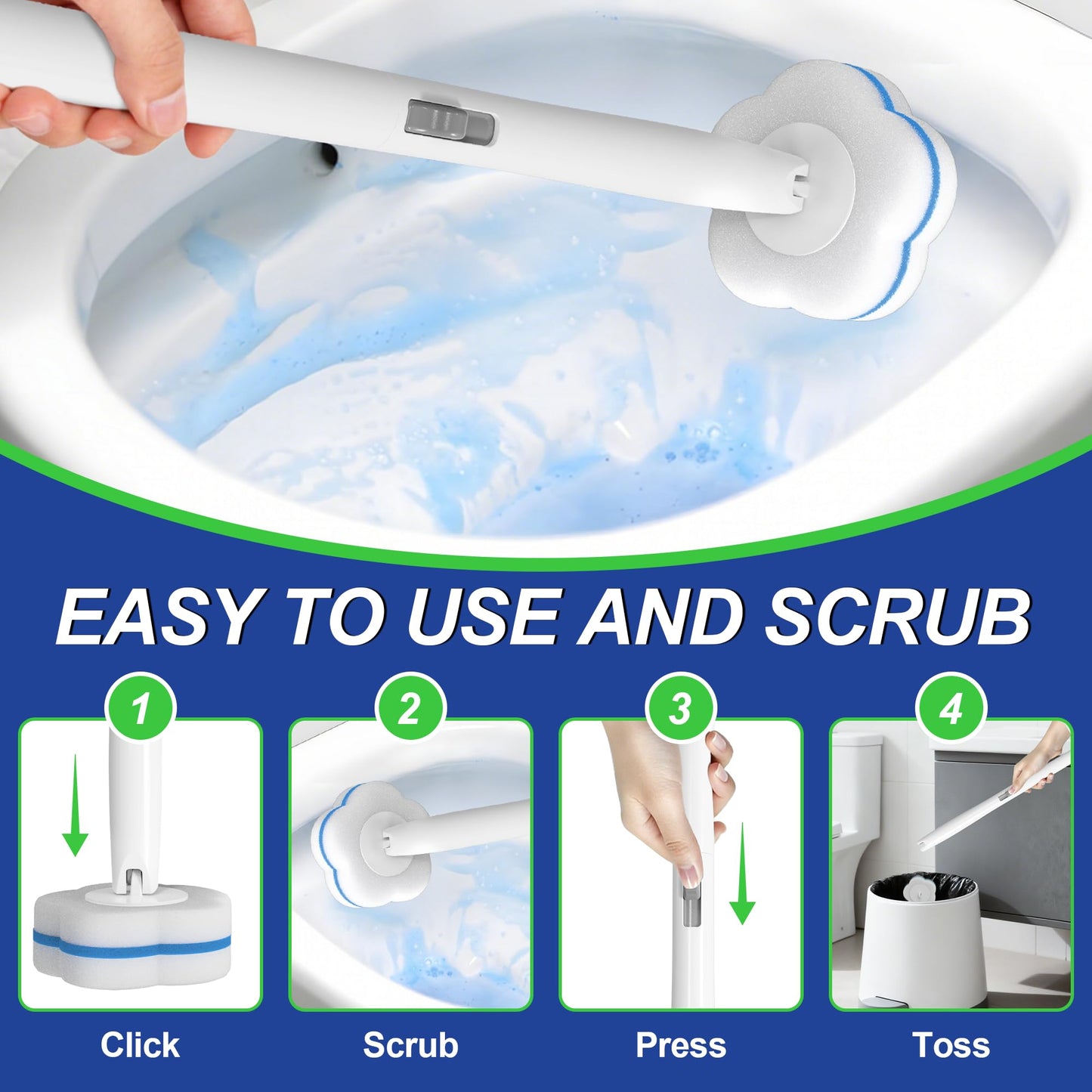 Disposable Toilet Brush and Plunger Set, Dual Handdle Toilet Plunger, All-in-1 Bathroom Cleaning Kit with 18PCS Refills