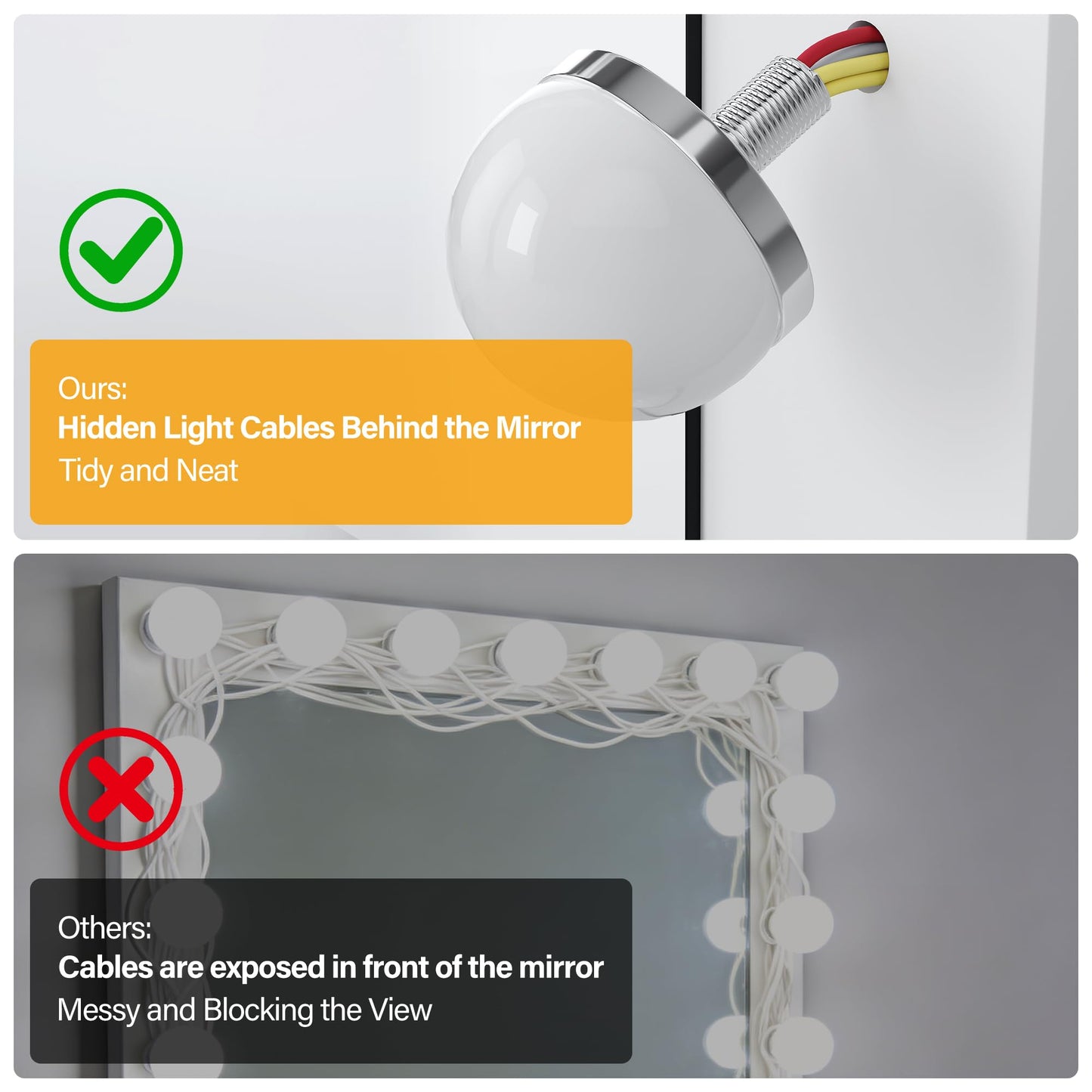 ELEGANT White Dressing Table Set with Hollywood LED Mirror, 80×40×140cm
