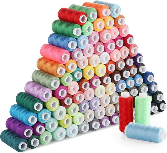 ilauke Sewing Thread Set 100 Colour Polyester Thread Kit with 10 Sewing Needles, 2 Needle Threader, Yarn Scissors, Stripper and Pearl Needle for Hand