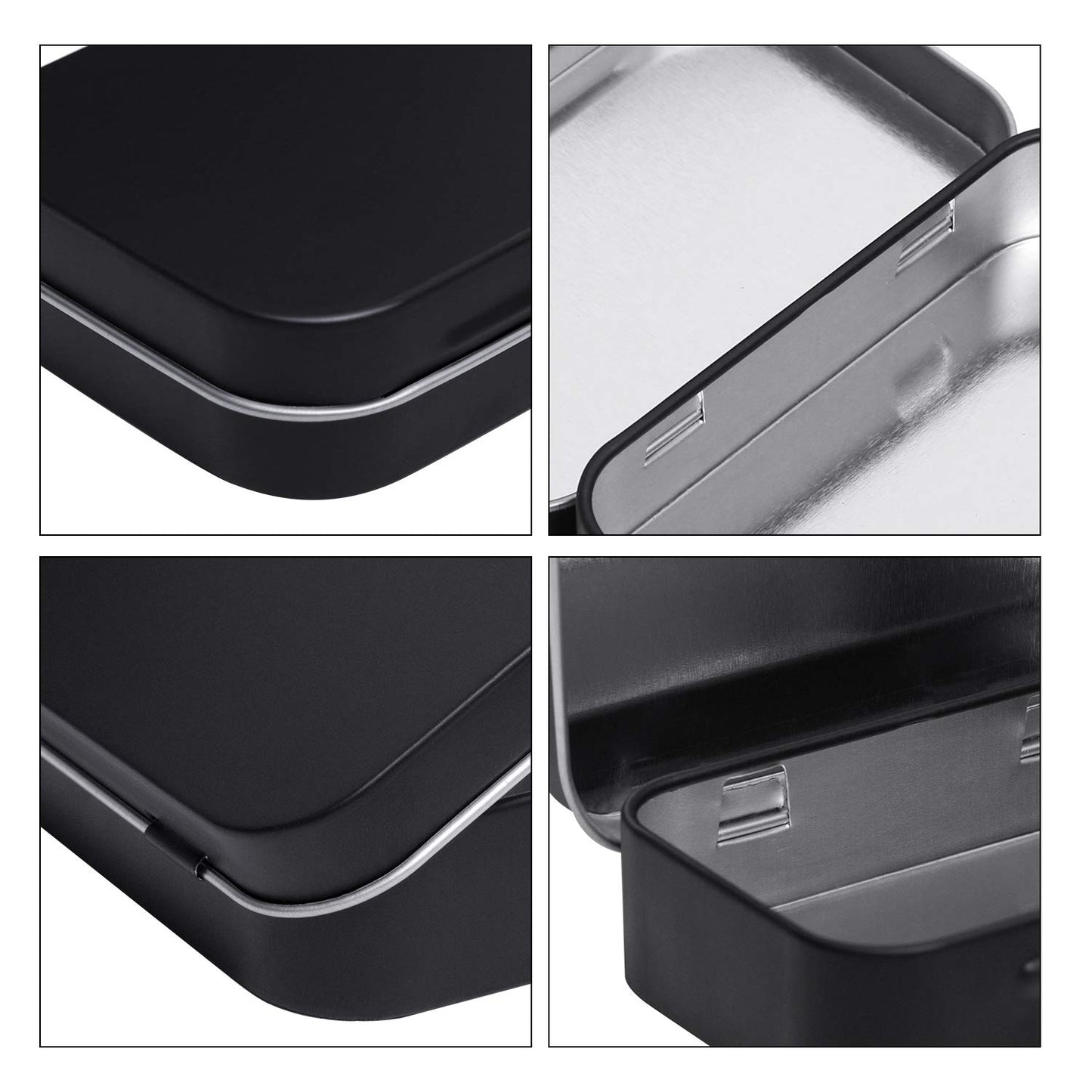 Tamicy Metal Rectangular Hinged Tins - Pack of 40 Matte Black Mini Portable Box Containers Small Empty Storage Tins with Lids Home Organizer Kit for