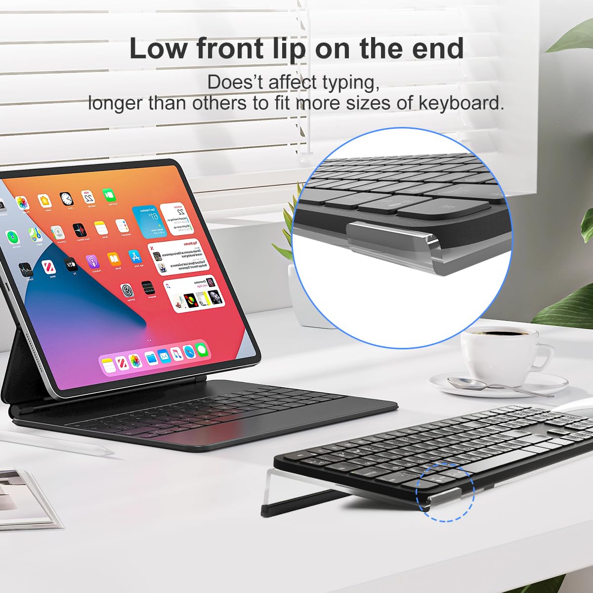 suptek Clear Acrylic Tilted Computer Keyboard Stand for Easy Ergonomic Typing, Keyboard Tray Holder Silicone Anti-Slip Case for Office Desk, Home