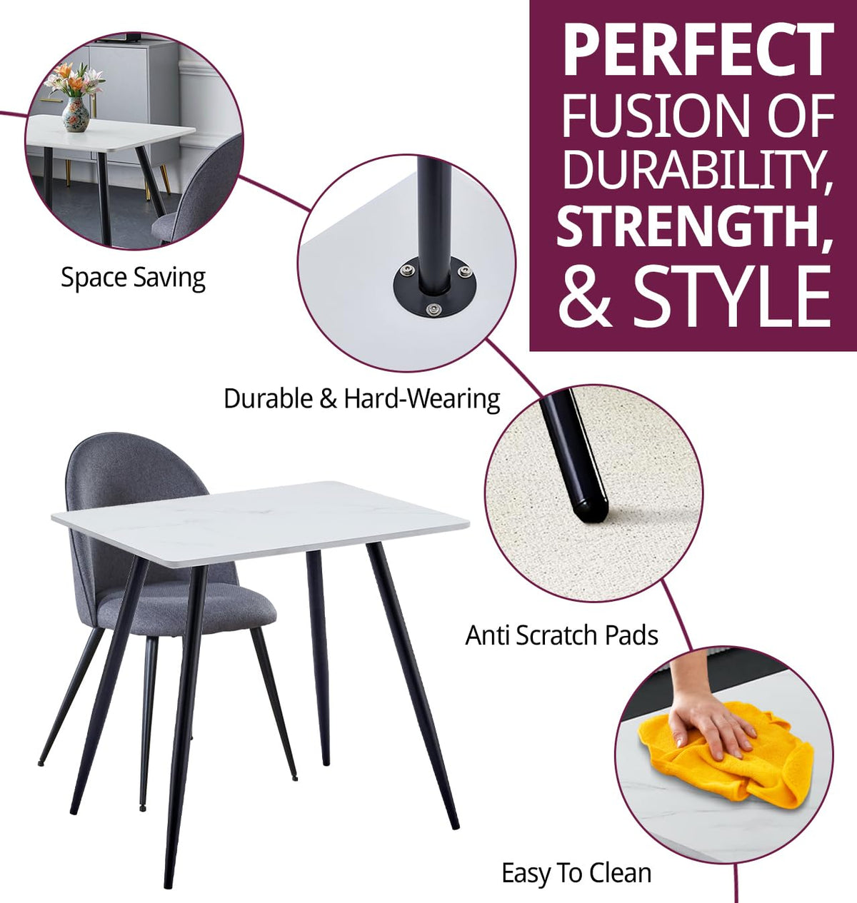 Hallowood Furniture Cullompton Small Kitchen Table and Chairs Set 2 80x60cm