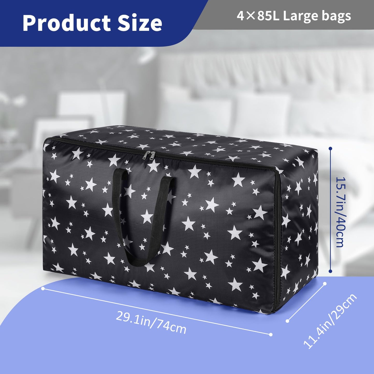 iespell 4 Pack Extra Large Storage Boxes with Lids, Heavy Duty Storage Boxes for Moving House Big Strong, Waterproof Clothes Storage Bags with Zips