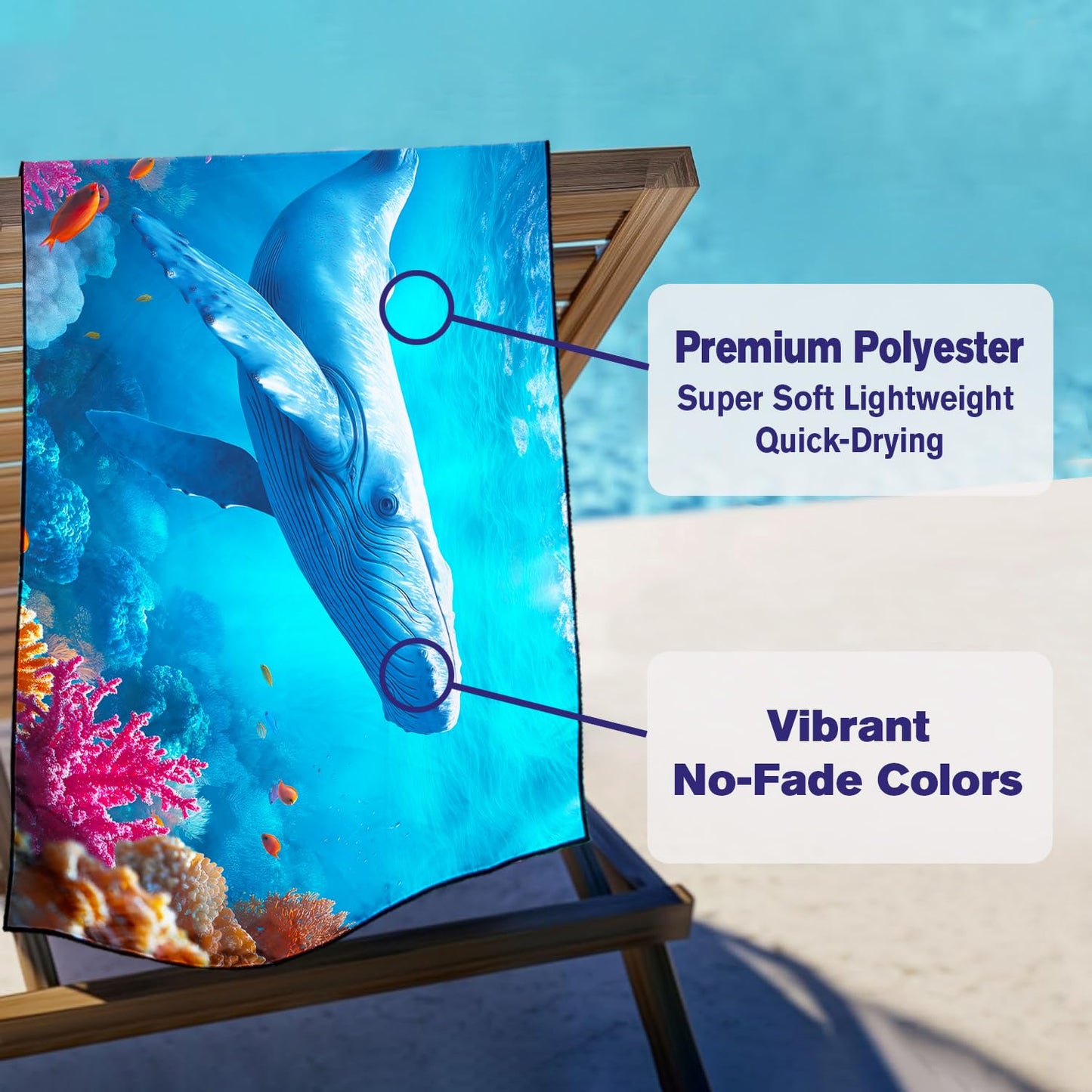 Violetpos Blue Whale Beach Towel, Extra Large 180x90 cm 250GSM Microfibre, Sand Free Quick Dry