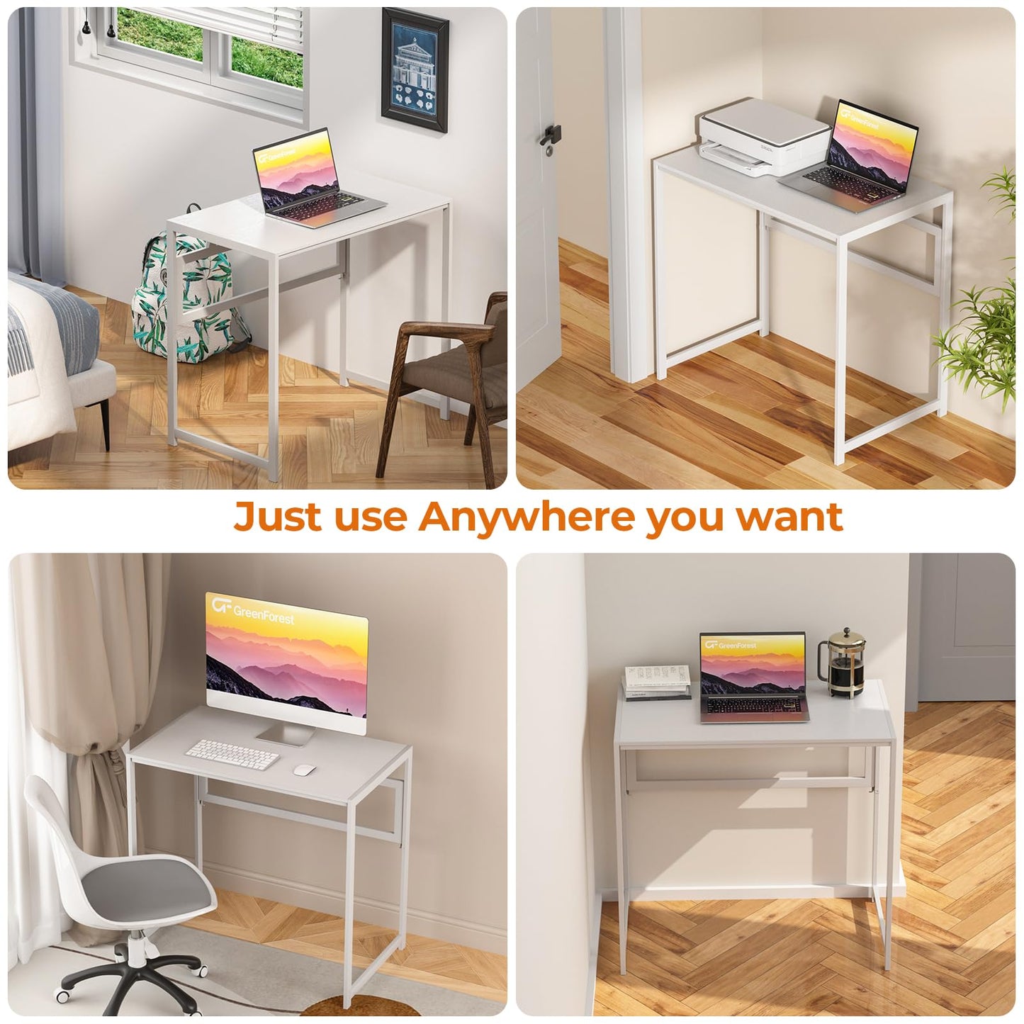 GreenForest Folding Desk 80cm No Assembly Required for Small Space, White