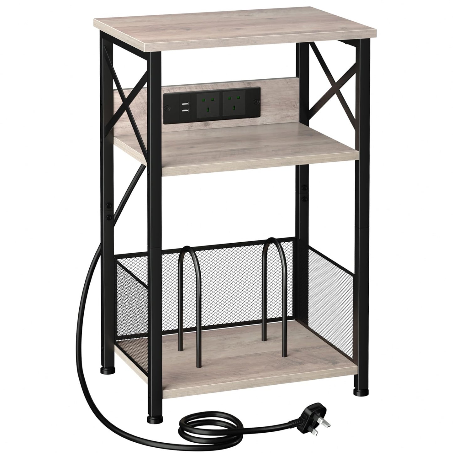 AMHANCIBLE Record Player Stand with Charging Station, Vinyl Record Storage